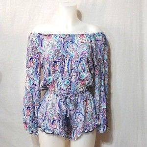 Victoria's Secret Small Off Shoulder Paisley Romper Boho Chic Resortwear Glam